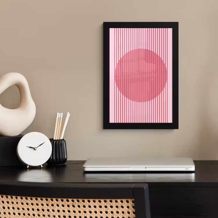 Abstract - Strepen - Ovaal - Roze - Modern fotolijst zwart zonder passe partout klein -sfeer1