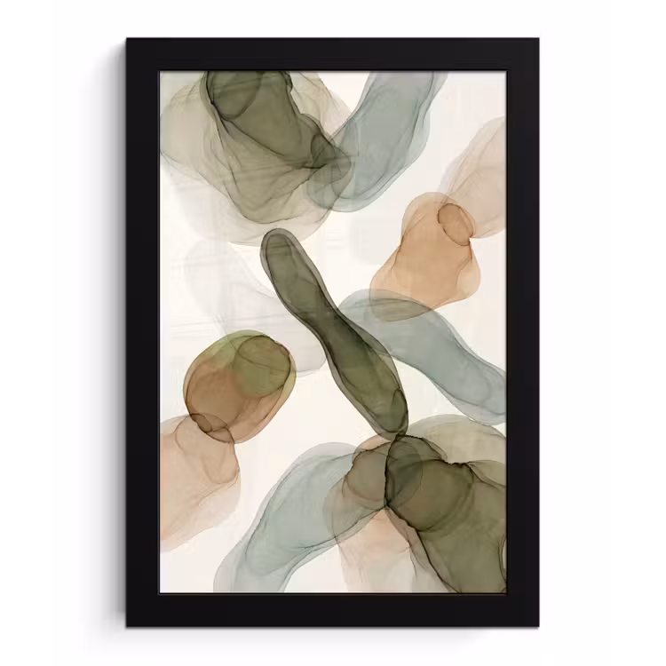 Abstract - Vormen - Modern - Kunst - Groen - Bruin fotolijst zwart zonder passe partout klein -3d