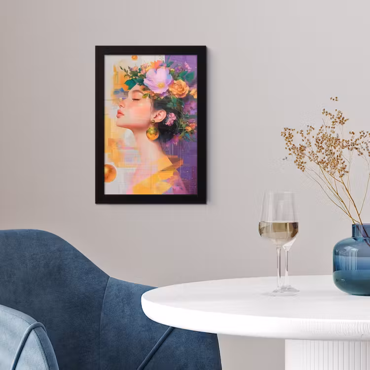 Abstract - Vrouw - Bloemenkroon - Goud fotolijst zwart zonder passe partout klein -sfeer4