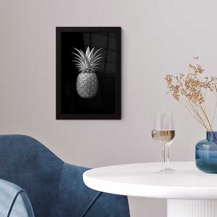 Ananas - Gedetailleerd - Bladeren fotolijst zwart zonder passe partout klein -sfeer4