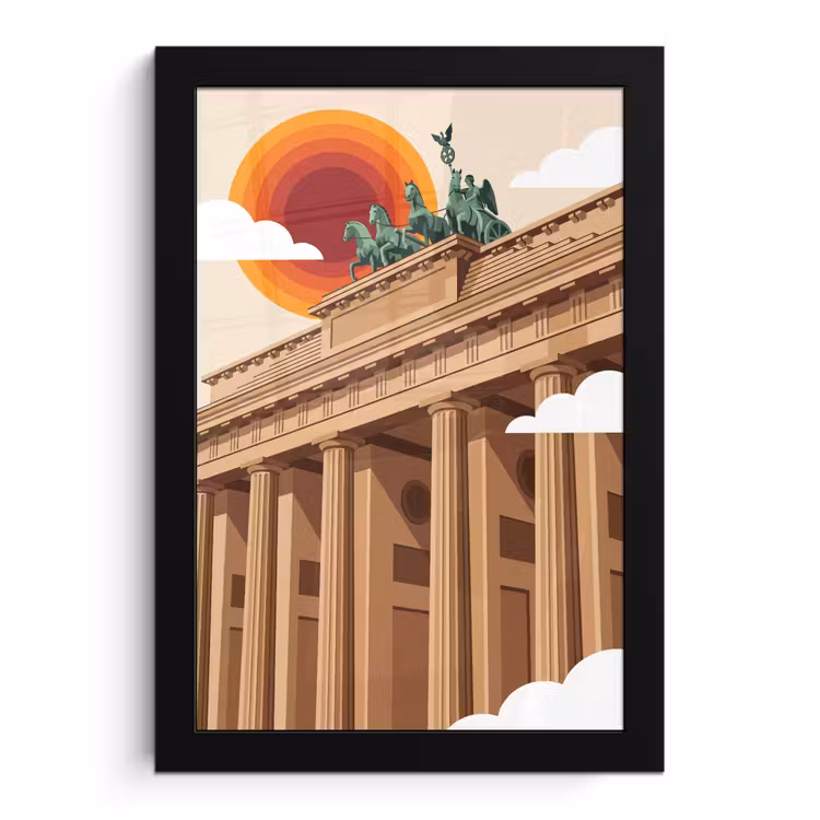 Architectuur - Brandenburg - Berlijn - Zonsondergang - Historisch fotolijst zwart zonder passe partout klein -3d