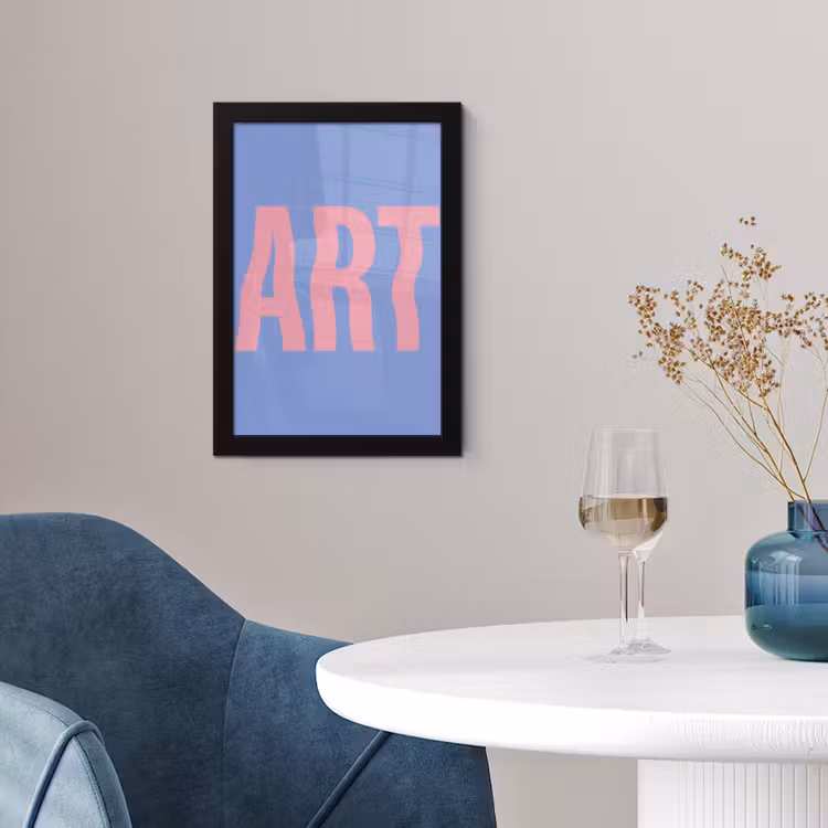 Art - Roze - Blauw fotolijst zwart zonder passe partout klein -sfeer4