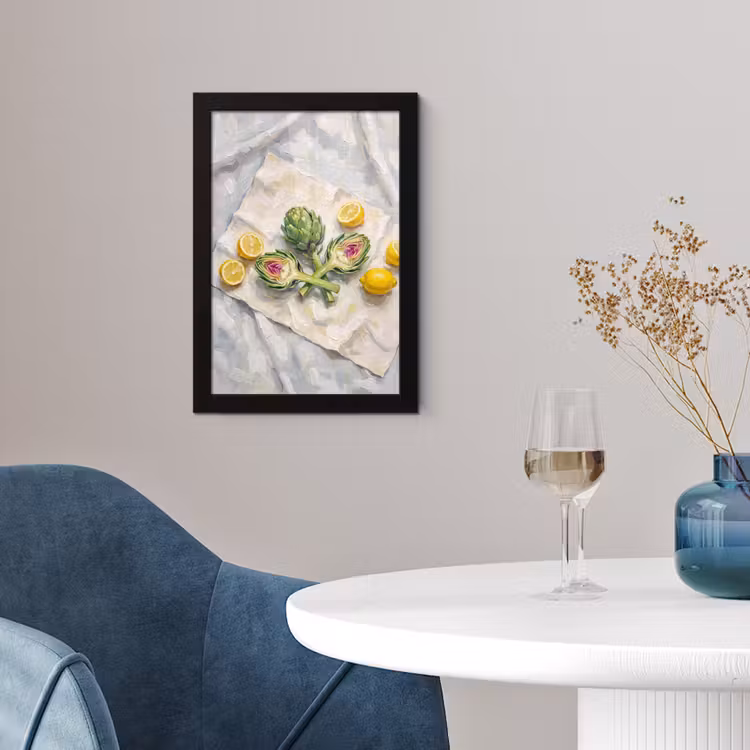 Poster met lijst - Artisjok - Citroen - Eten - Artisjok - Citroen - Eten fotolijst zwart zonder passe partout klein