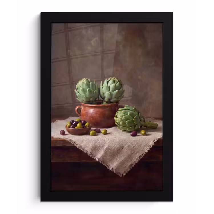 Poster met lijst - Artisjokken - Olijven - Eten - Artisjokken - Olijven - Eten fotolijst zwart zonder passe partout klein