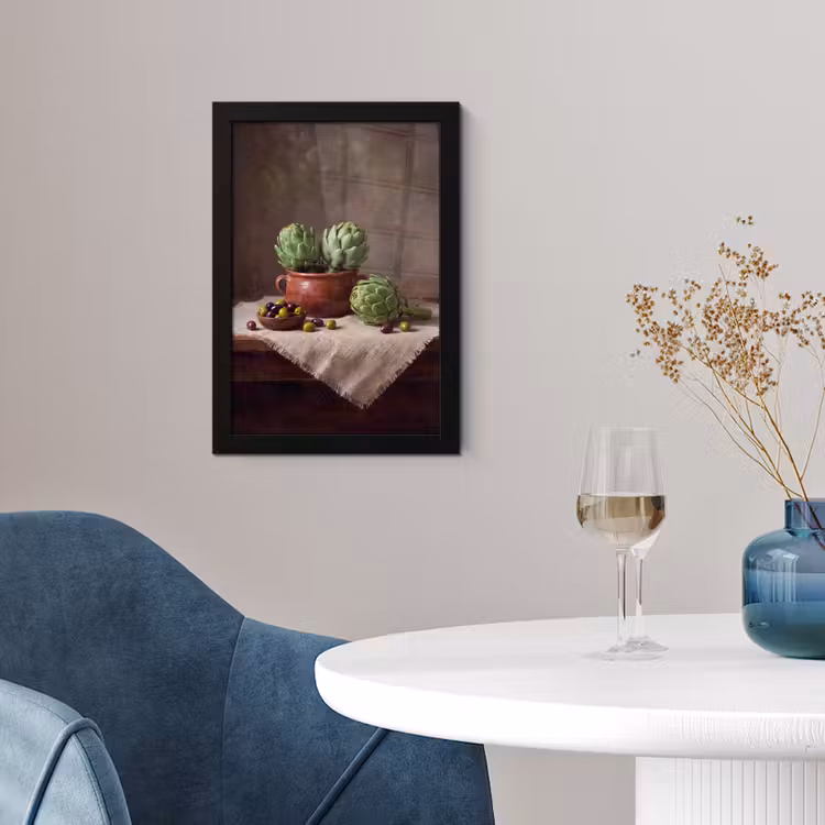 Poster met lijst - Artisjokken - Olijven - Eten - Artisjokken - Olijven - Eten fotolijst zwart zonder passe partout klein