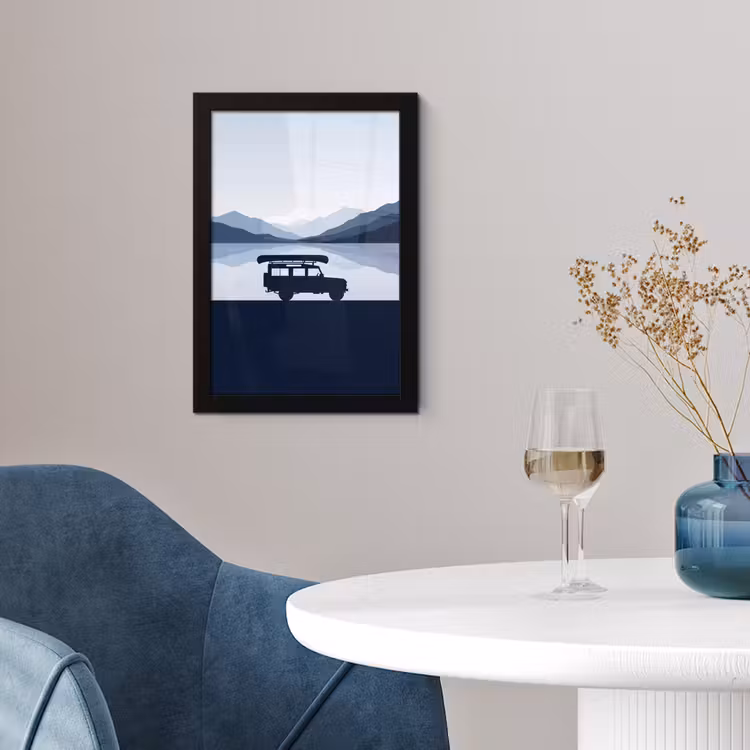 Auto - Meer - Bergen - Blauw fotolijst zwart zonder passe partout klein -sfeer4