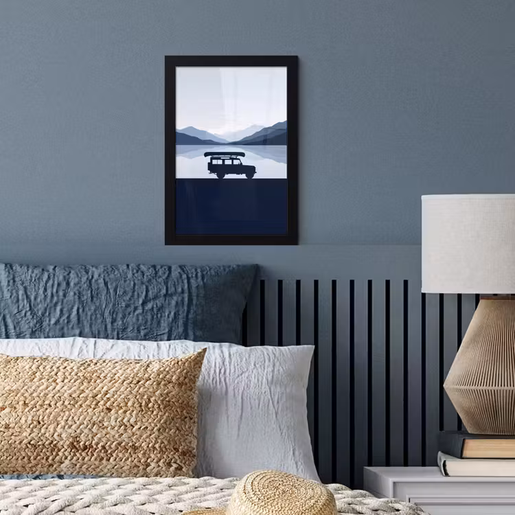 Auto - Meer - Bergen - Blauw fotolijst zwart zonder passe partout klein -sfeer3