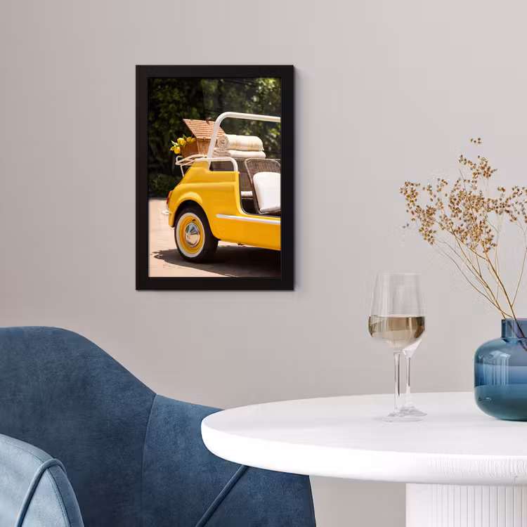 Auto - Picknick - Zomer - Geel fotolijst zwart zonder passe partout klein -sfeer4