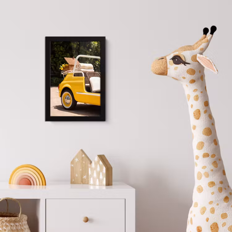 Auto - Picknick - Zomer - Geel fotolijst zwart zonder passe partout klein -usfeer4_kinderkamer