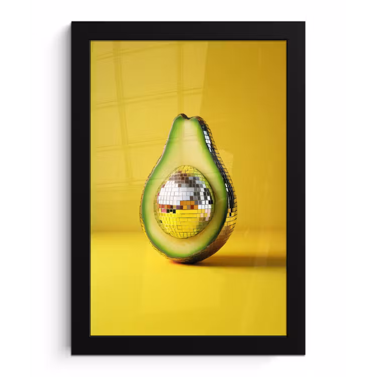 Avocado - Discobal - Geel - Glitter fotolijst zwart zonder passe partout klein -3d