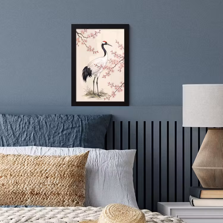 Aziatisch - Kraanvogel - Beige fotolijst zwart zonder passe partout klein -sfeer3