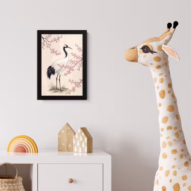 Aziatisch - Kraanvogel - Beige fotolijst zwart zonder passe partout klein -usfeer4_kinderkamer