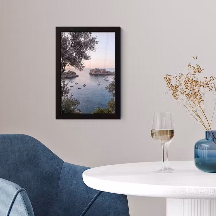 Poster met lijst - Baai - boten - zonsondergang - Baai - boten - zonsondergang fotolijst zwart zonder passe partout klein