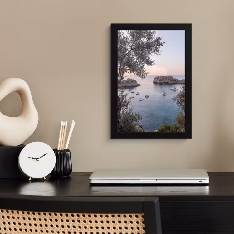 Poster met lijst - Baai - boten - zonsondergang - Baai - boten - zonsondergang fotolijst zwart zonder passe partout klein