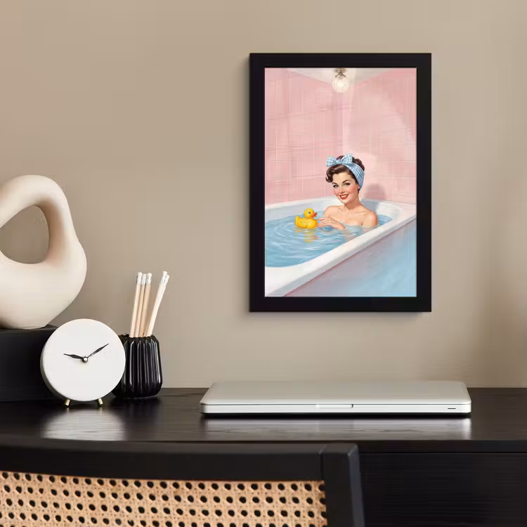 Badkamer - Eend - Blauw fotolijst zwart zonder passe partout klein -sfeer1