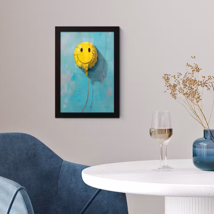 Ballon - Geel - Smiley fotolijst zwart zonder passe partout klein -sfeer4