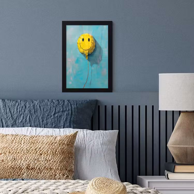Ballon - Geel - Smiley fotolijst zwart zonder passe partout klein -sfeer3