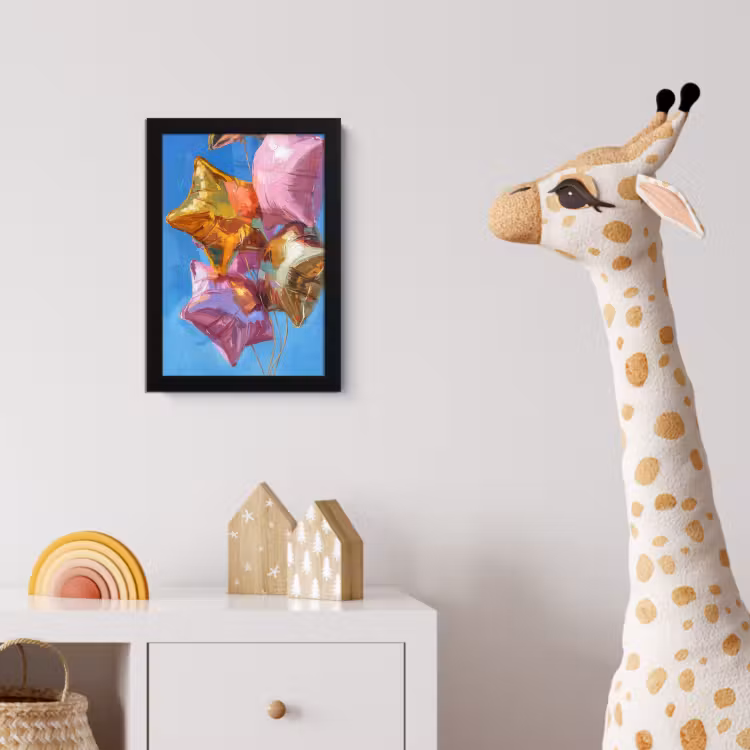Ballonnen - Goud - Stervorm - Roze fotolijst zwart zonder passe partout klein -usfeer4_kinderkamer