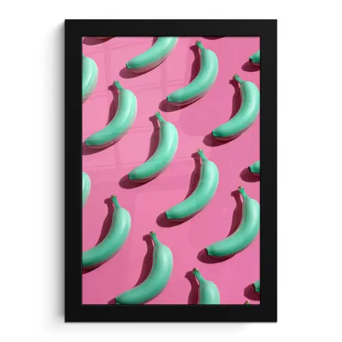 Bananen - Patroon - Blauw - Roze fotolijst zwart zonder passe partout klein -3d