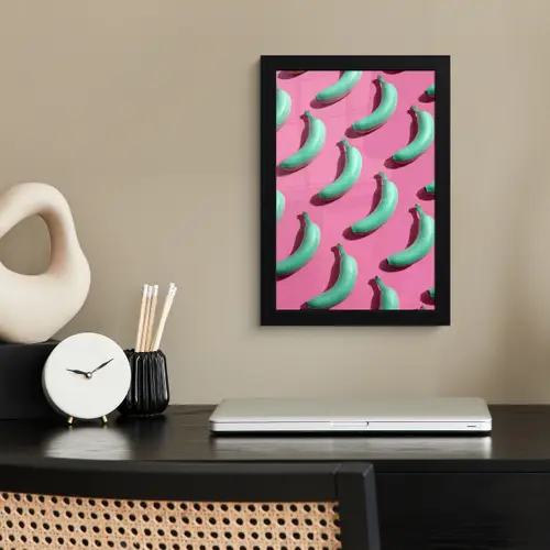 Bananen - Patroon - Blauw - Roze fotolijst zwart zonder passe partout klein -sfeer1