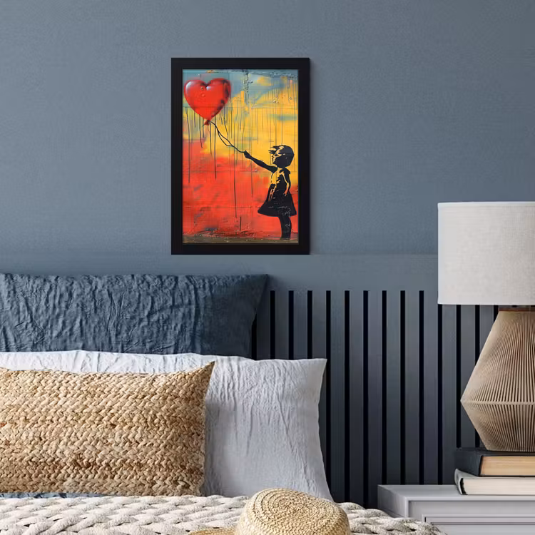 Banksy - Kunst - Graffiti - Meisje - Street art fotolijst zwart zonder passe partout klein -sfeer3