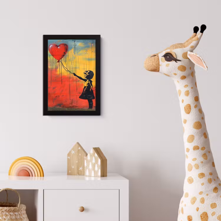 Banksy - Kunst - Graffiti - Meisje - Street art fotolijst zwart zonder passe partout klein -usfeer4_kinderkamer