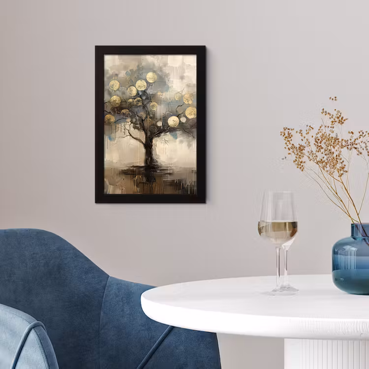 Beige - Abstract - Boom - Goud fotolijst zwart zonder passe partout klein -sfeer4
