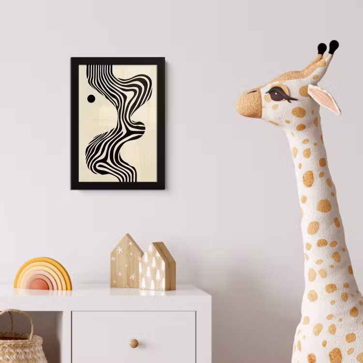 Beige - Lijnen - Golvend -  Abstract fotolijst zwart zonder passe partout klein -usfeer4_kinderkamer