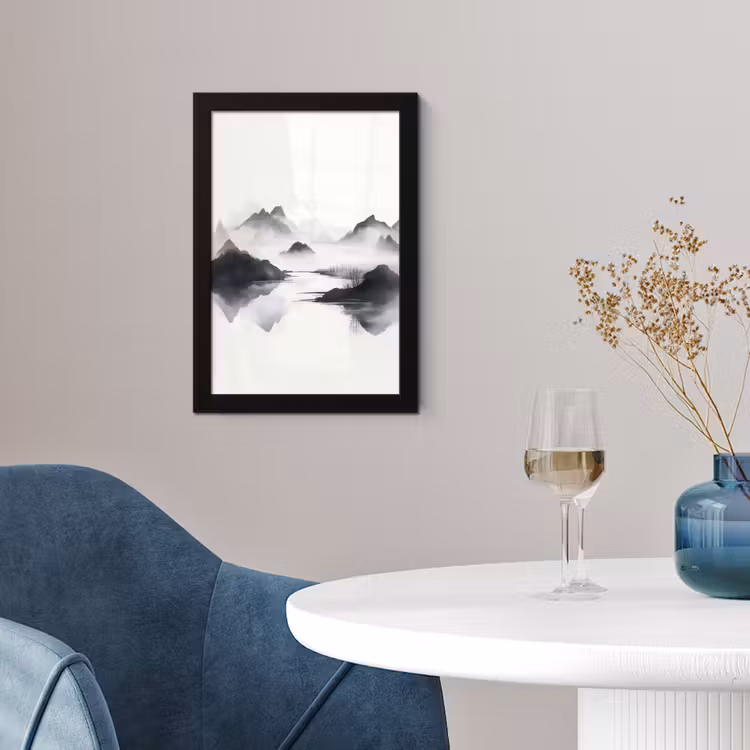 Bergen - Mistig - Water - Wit fotolijst zwart zonder passe partout klein -sfeer4