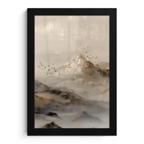 Berglandschap - Mist - Penseelstreken fotolijst zwart zonder passe partout klein -3d