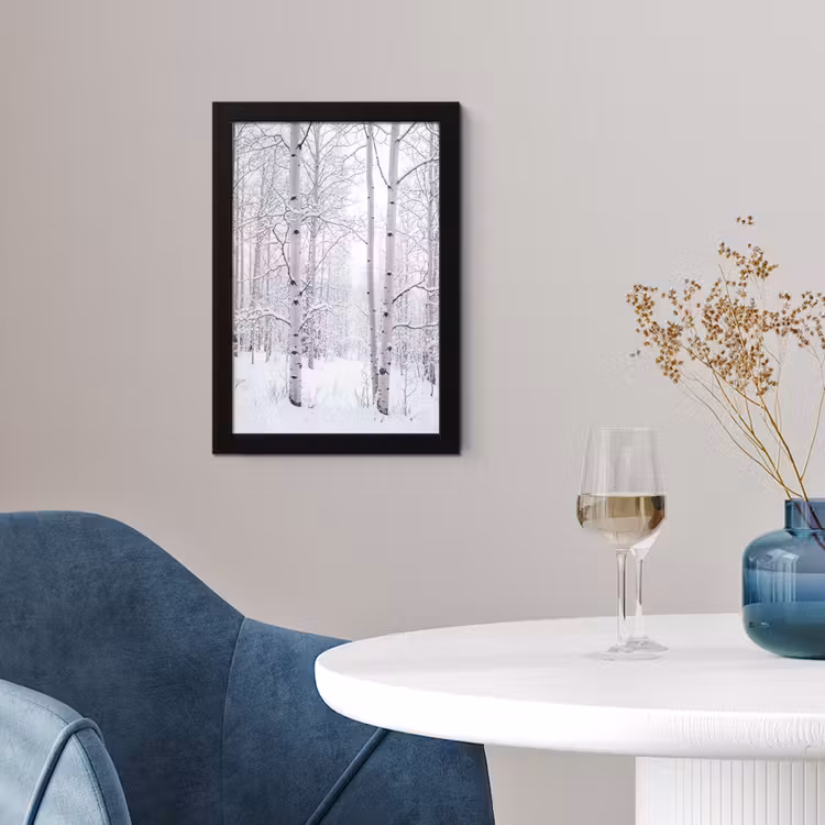 Berkenbomen - Sneeuw - Winter - Bos - Wit fotolijst zwart zonder passe partout klein -sfeer4