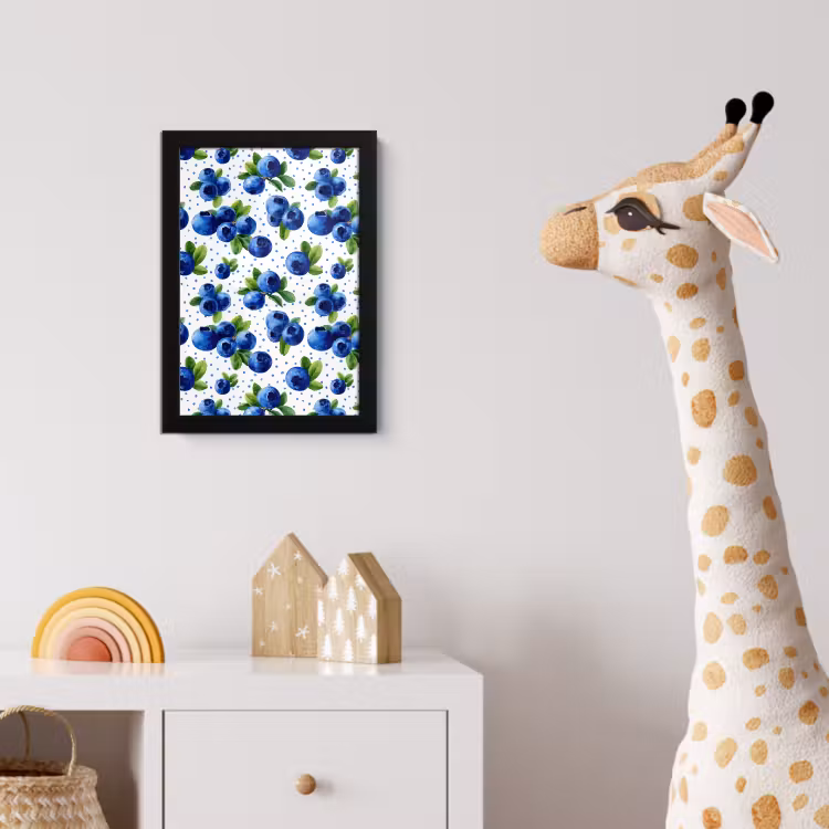 Bessen - Patroon - Blauw fotolijst zwart zonder passe partout klein 224 -usfeer4_kinderkamer