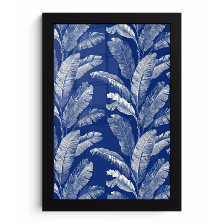 Blad - Palm - Blauw fotolijst zwart zonder passe partout klein 224 -3d