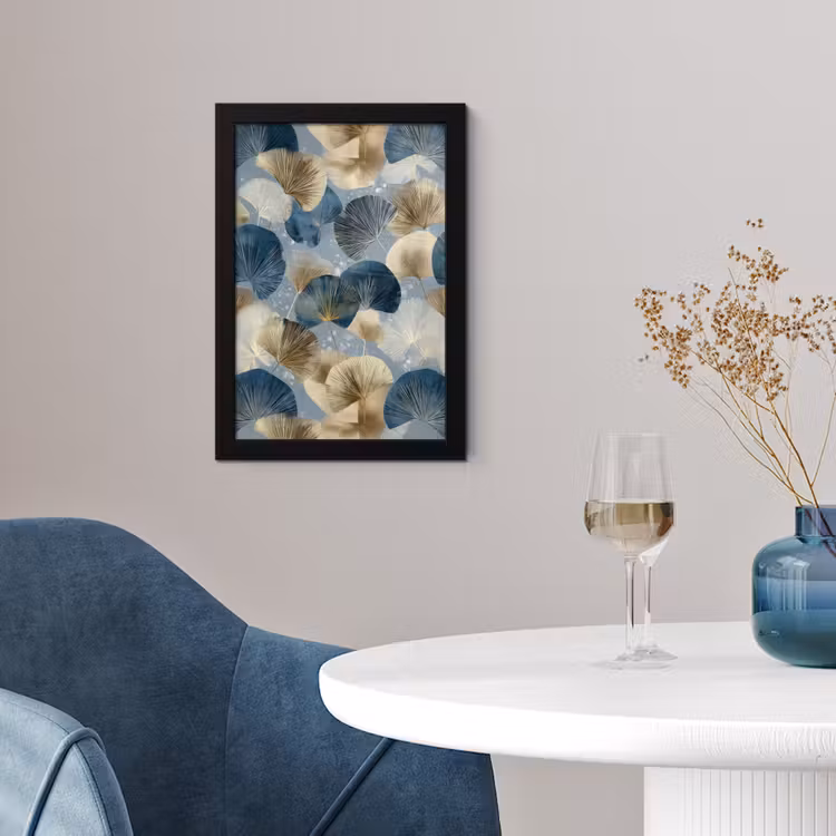Bladeren - Abstract - Goud - Blauw fotolijst zwart zonder passe partout klein -sfeer4