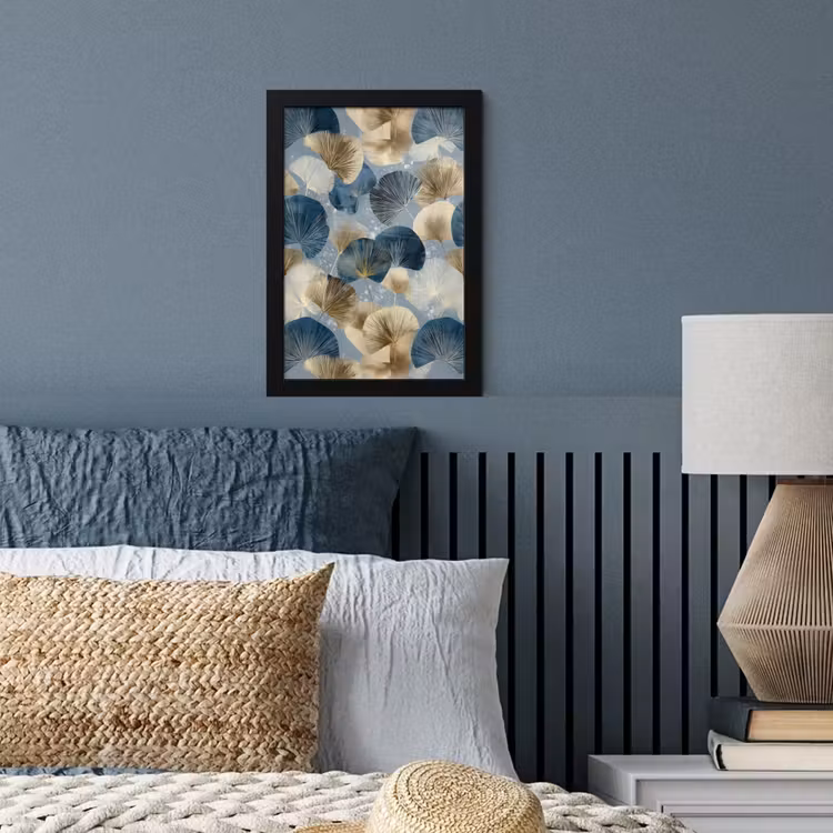Bladeren - Abstract - Goud - Blauw fotolijst zwart zonder passe partout klein -sfeer3