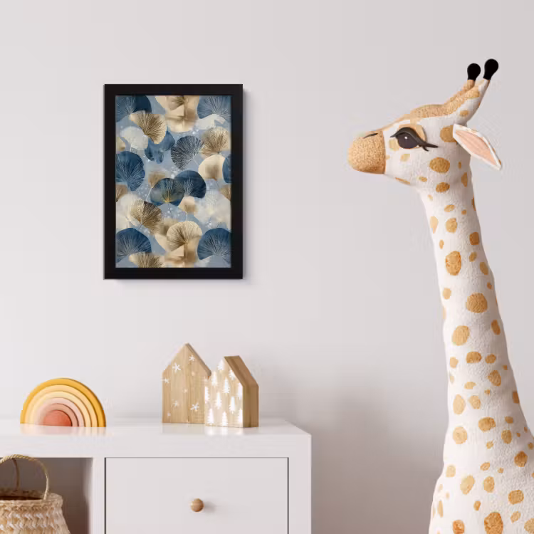 Bladeren - Abstract - Goud - Blauw fotolijst zwart zonder passe partout klein -usfeer4_kinderkamer