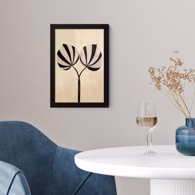 Bladeren - Gestreept - Stengel - Beige fotolijst zwart zonder passe partout klein -sfeer4