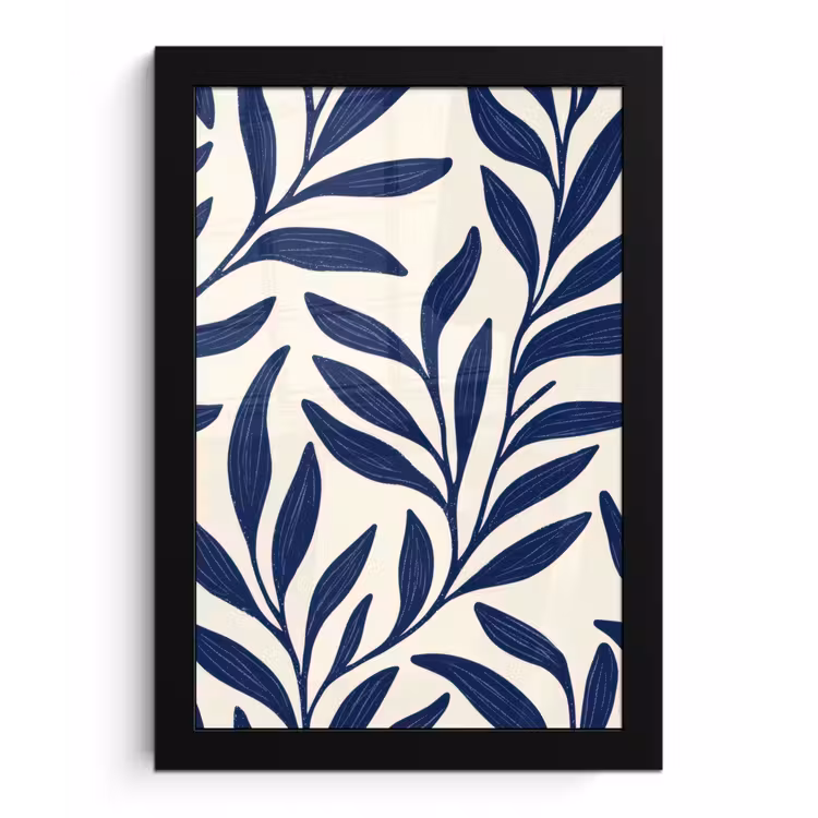 Bladeren - Klimop - Donkerblauw fotolijst zwart zonder passe partout klein -3d