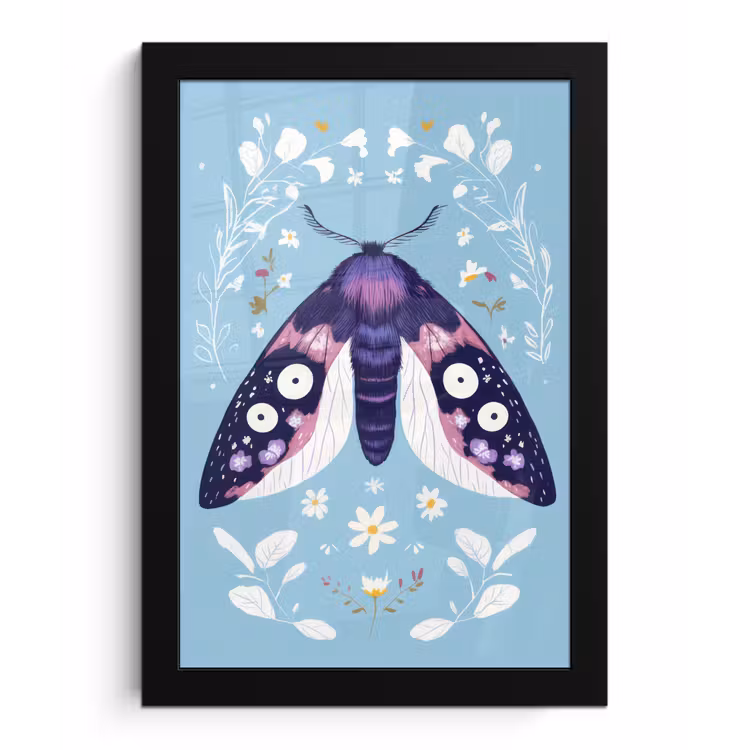 Bladeren - Wit - Vlinder - Insect fotolijst zwart zonder passe partout klein -3d