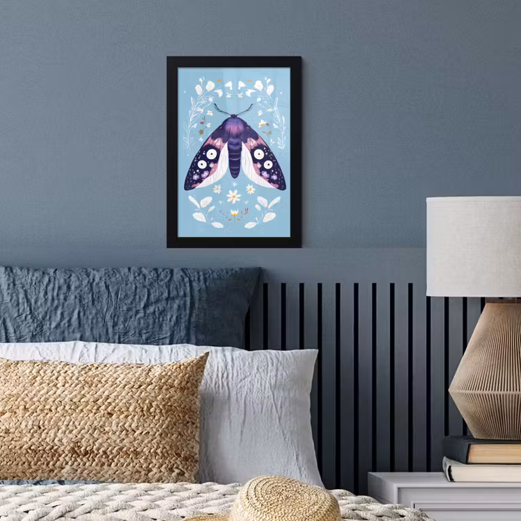Bladeren - Wit - Vlinder - Insect fotolijst zwart zonder passe partout klein -sfeer3