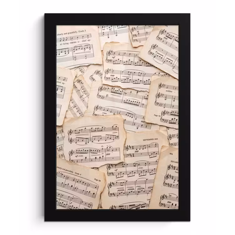 Bladmuziek - Oud - Noten - Vintage - Beige fotolijst zwart zonder passe partout klein -3d