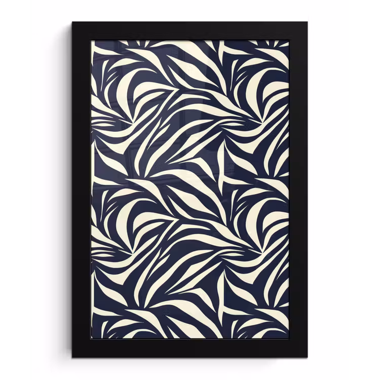 Bladvormen - Blauw - Patroon - Wit fotolijst zwart zonder passe partout klein 224 -3d