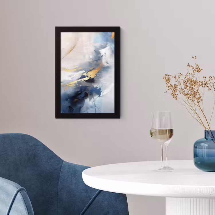 Blauw - Modern - Marmer - Abstract - Goud fotolijst zwart zonder passe partout klein -sfeer4