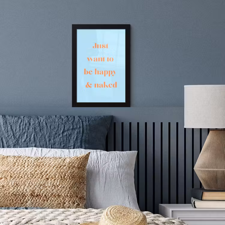 Blauw - Oranje - Just want to be happy & naked fotolijst zwart zonder passe partout klein -sfeer3