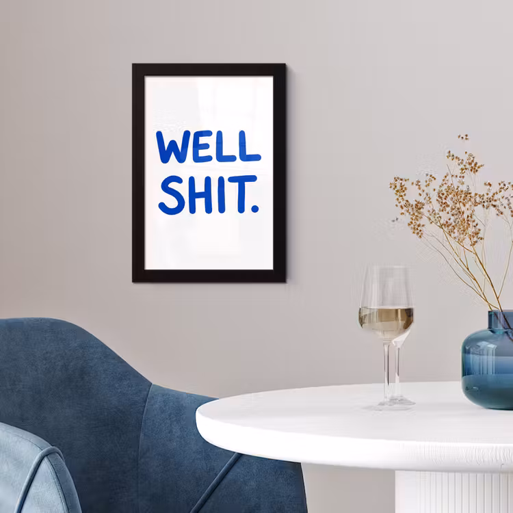 Blauw - Quote - Wit fotolijst zwart zonder passe partout klein -sfeer4