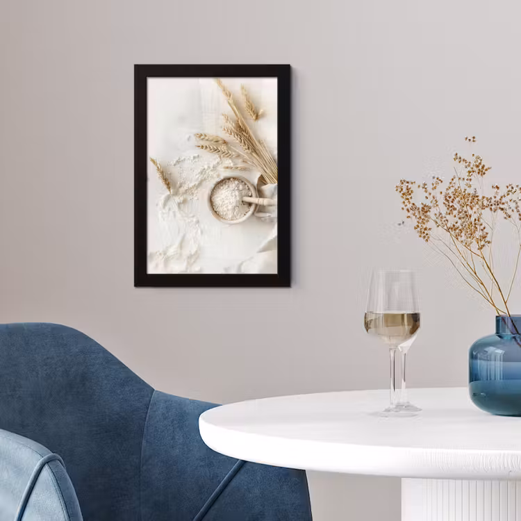 Bloem - Hout - Tarwe fotolijst zwart zonder passe partout klein -sfeer4