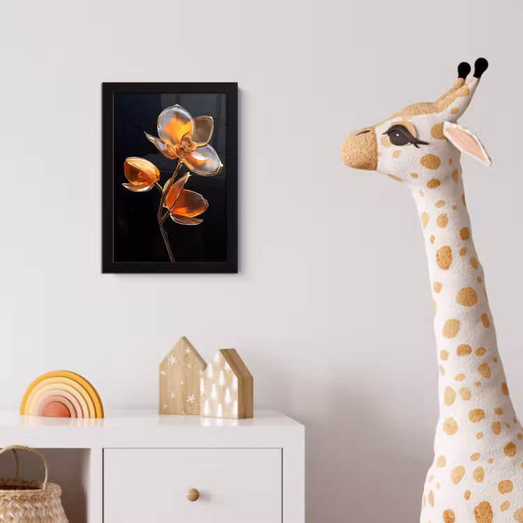 Bloem - Orchidee - Oranje fotolijst zwart zonder passe partout klein -usfeer4_kinderkamer