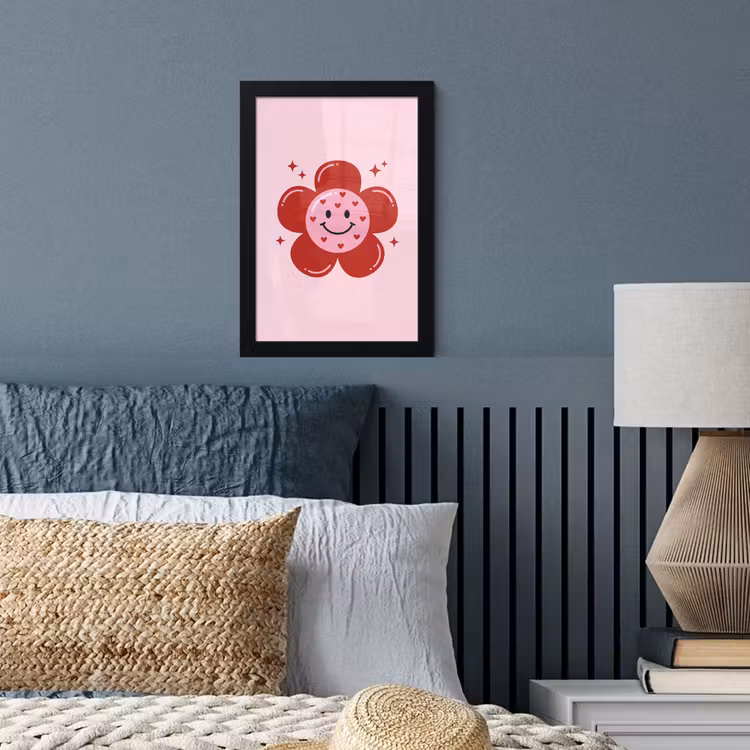 Bloem - Roze - Hartjes fotolijst zwart zonder passe partout klein -sfeer3