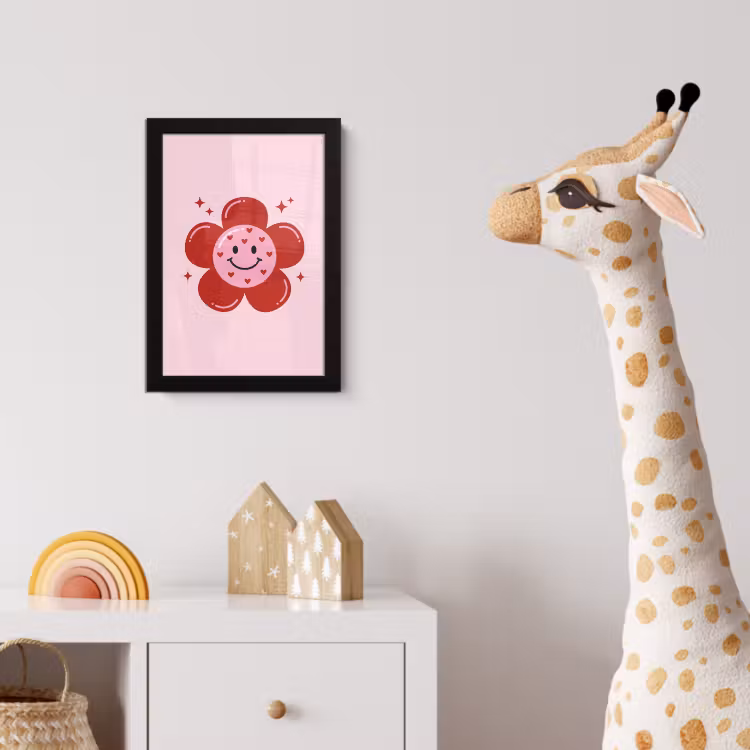 Bloem - Roze - Hartjes fotolijst zwart zonder passe partout klein -usfeer4_kinderkamer
