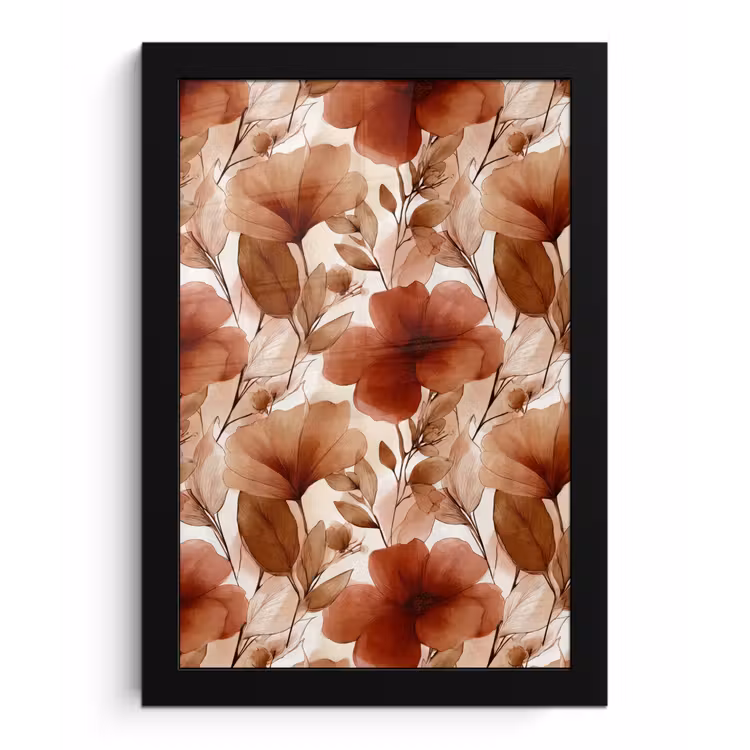 Bloemen - Aquarel - Botanisch - Terracotta fotolijst zwart zonder passe partout klein 224 -3d
